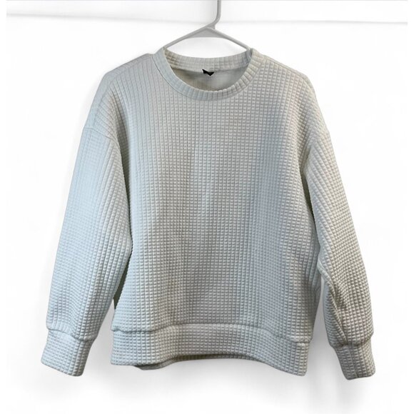 Dazy White Textured Waffle-Knit Crewneck Pullover Sweater M - Picture 2 of 11